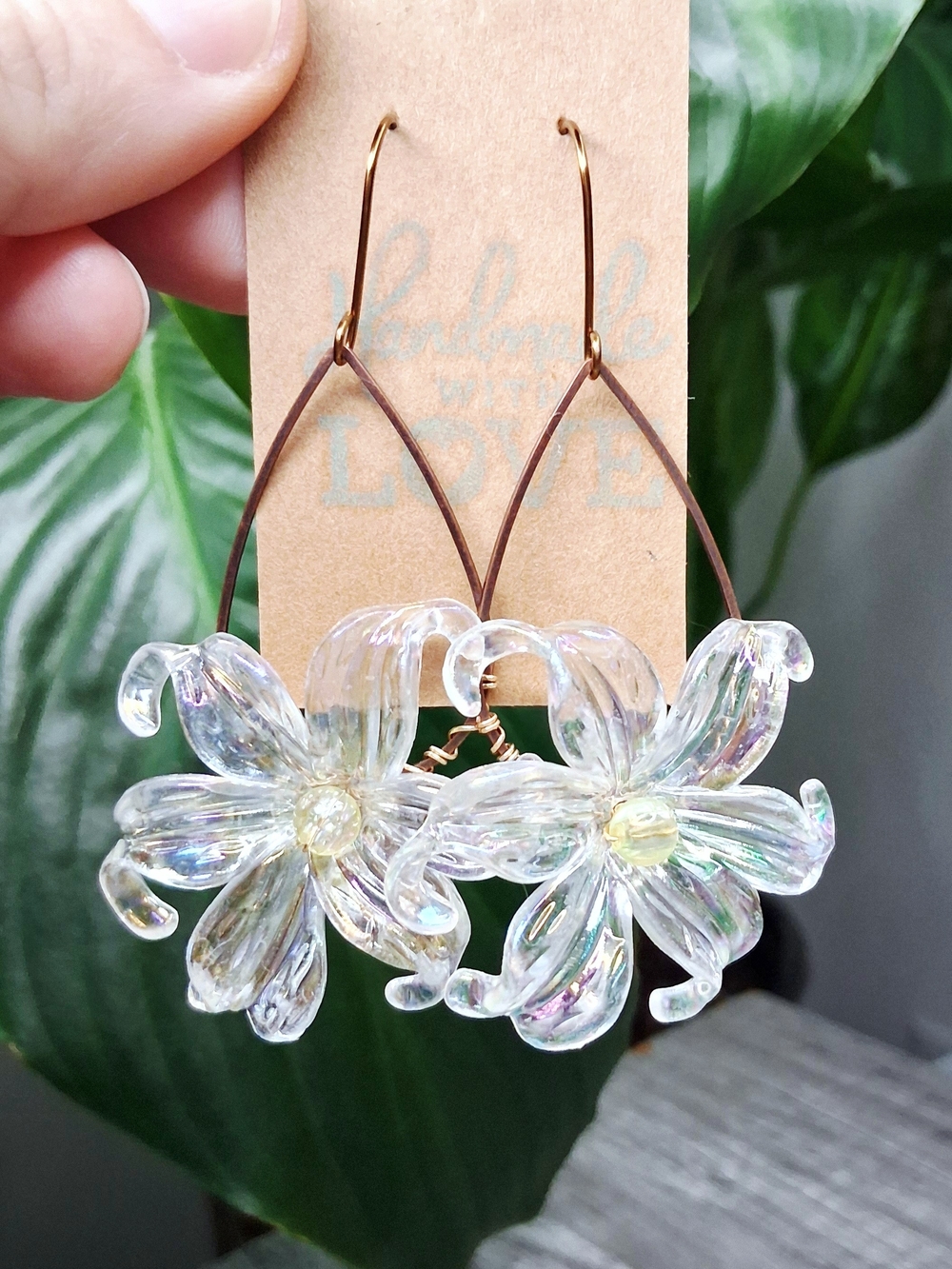 Iridescent Flower Teardrop Earrings - Clear
